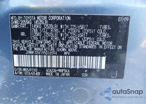 2009 Toyota Rav4 from USA, damaged, VIN JTMBF33V195016594
